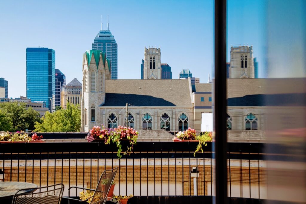 skyline of Indianapolis from apartment window